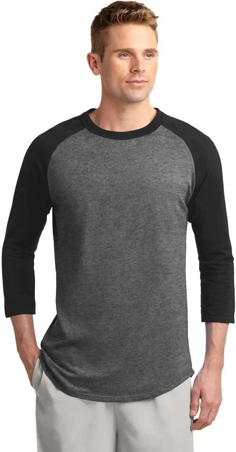 Sport-tek T200 Colorblock Raglan Jersey - Dark Heather Gray Black