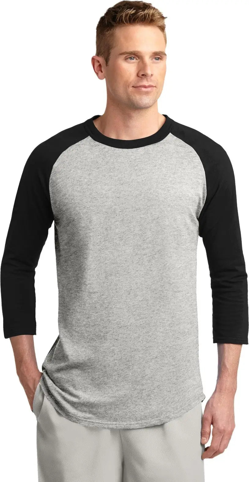 Sport-tek T200 Colorblock Raglan Jersey - Heather Gray Black - Gray/ / Adult Xs