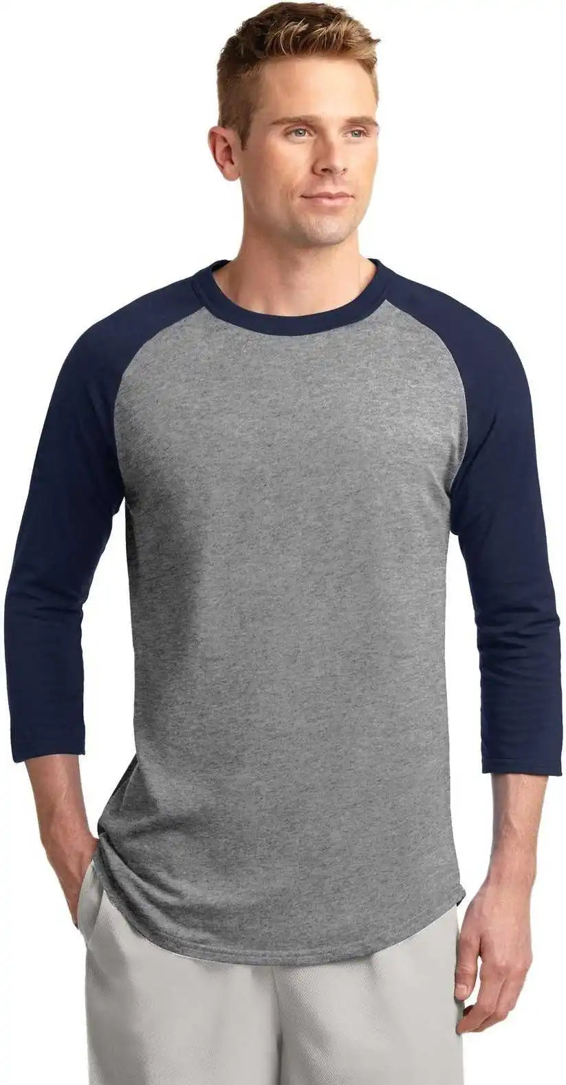 Sport Tek T200 Colorblock Raglan Jersey Heather Gray Navy
