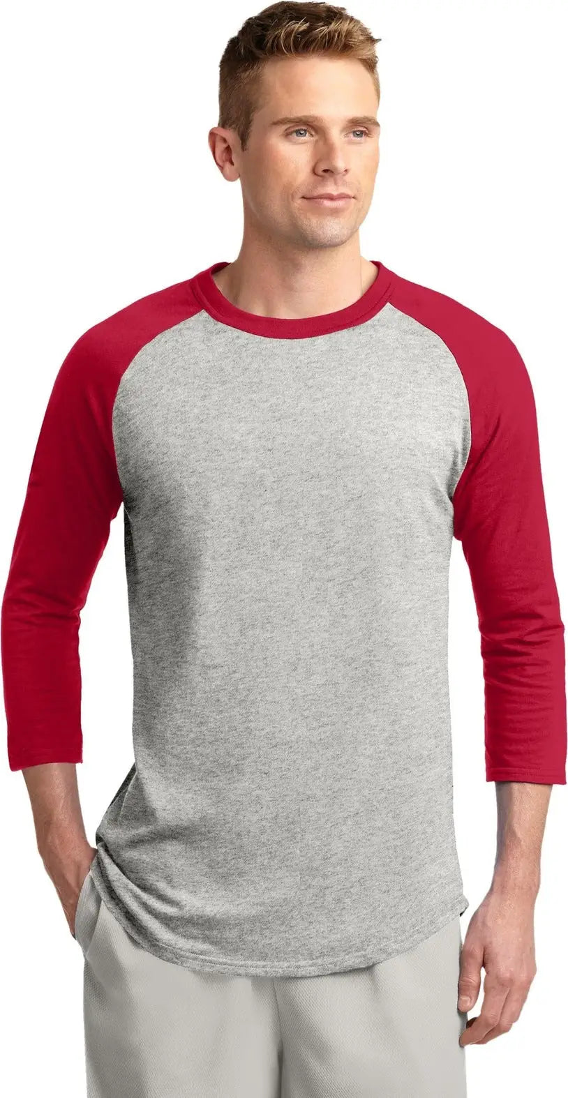Sport-tek T200 Colorblock Raglan Jersey - Heather Gray Red