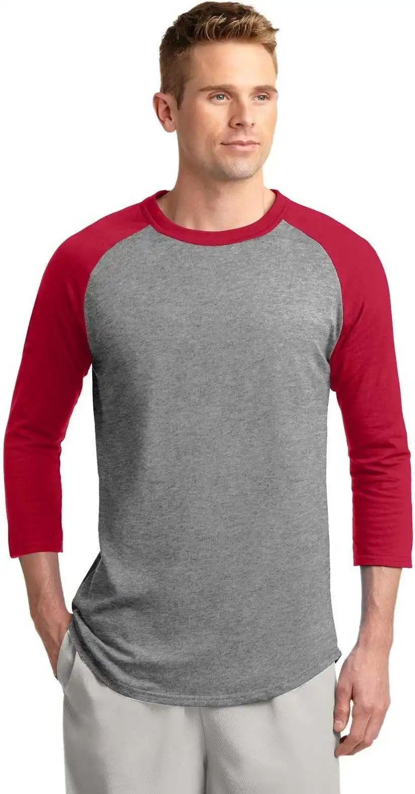 Sport-tek T200 Colorblock Raglan Jersey - Heather Gray Red