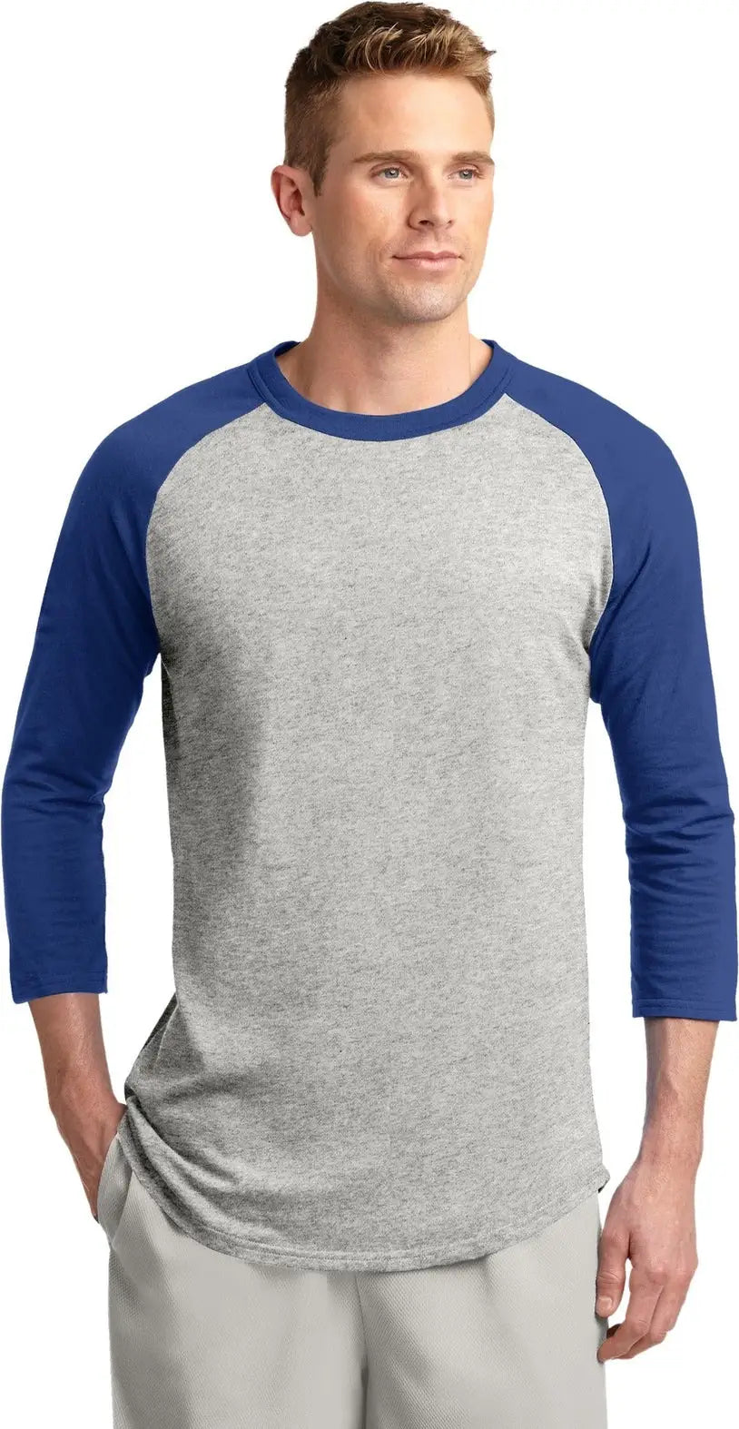 Sport-tek T200 Colorblock Raglan Jersey - Heather Gray Royal - Gray/ / Adult Xs