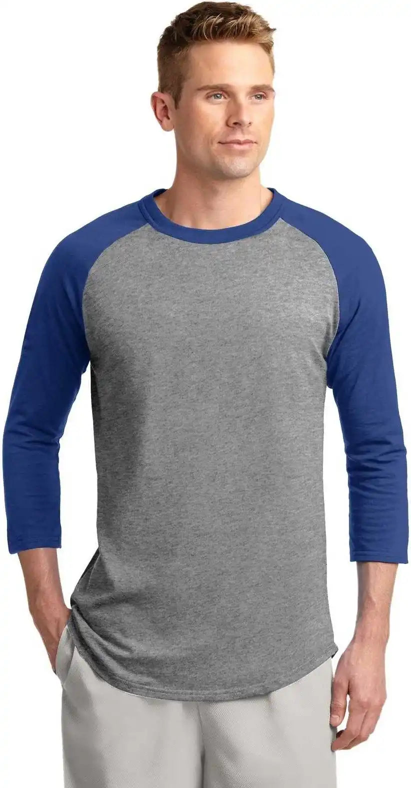 Sport-tek T200 Colorblock Raglan Jersey - Heather Gray Royal