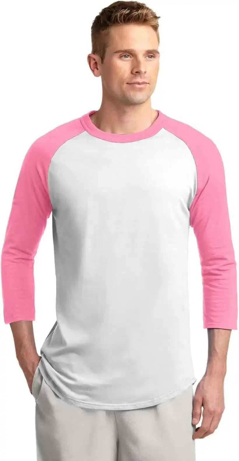 Sport-tek T200 Colorblock Raglan Jersey - White Bright Pink