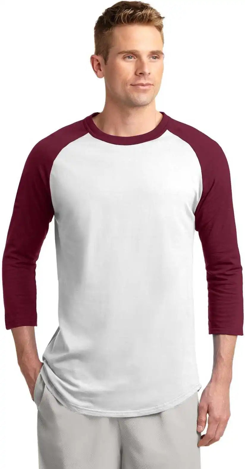 Sport-tek T200 Colorblock Raglan Jersey - White Cardinal