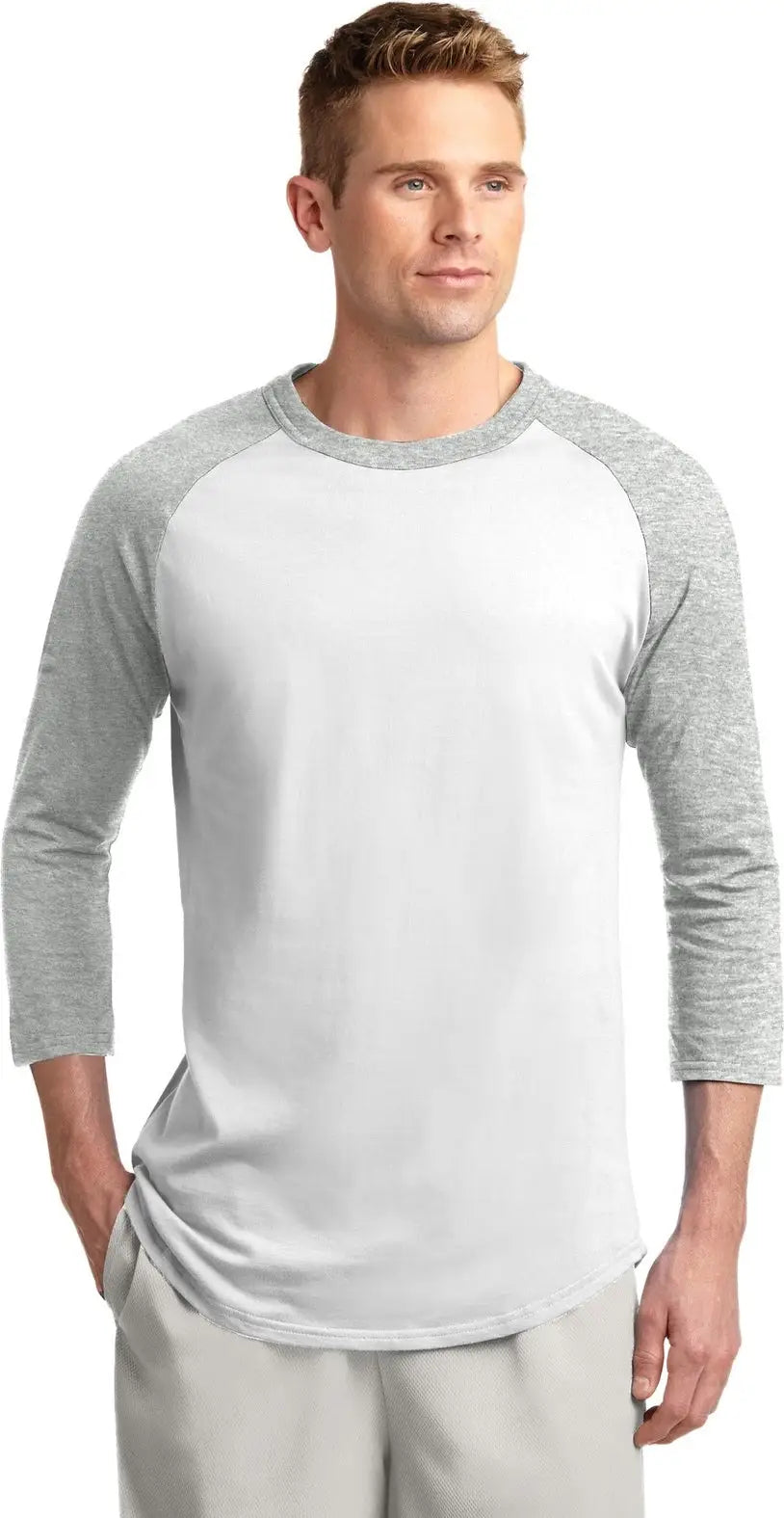Sport-tek T200 Colorblock Raglan Jersey - White Heather Gray - White/ / Adult Xs