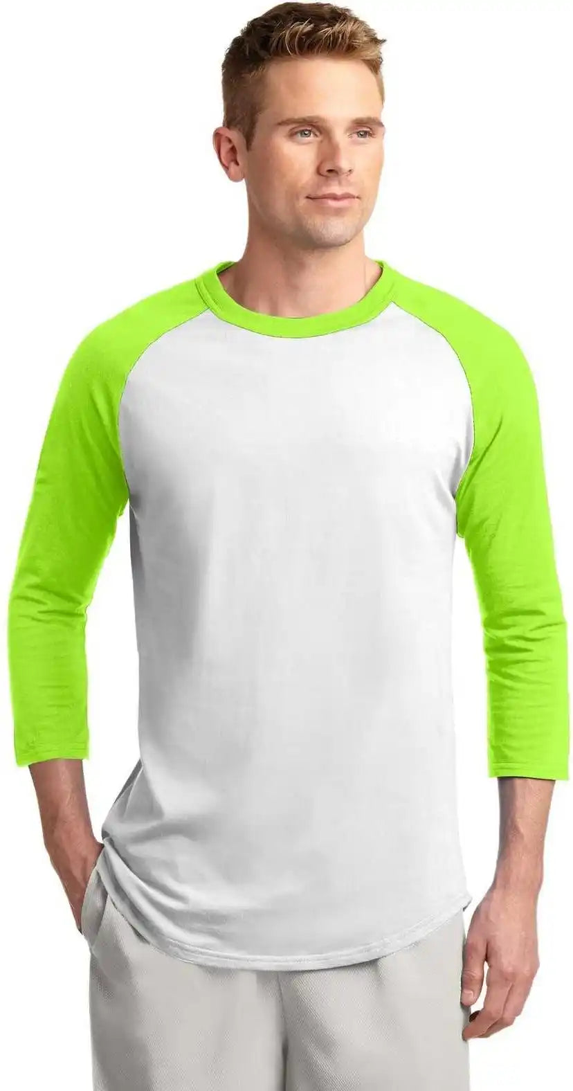 Sport-tek T200 Colorblock Raglan Jersey - White Lime Shock