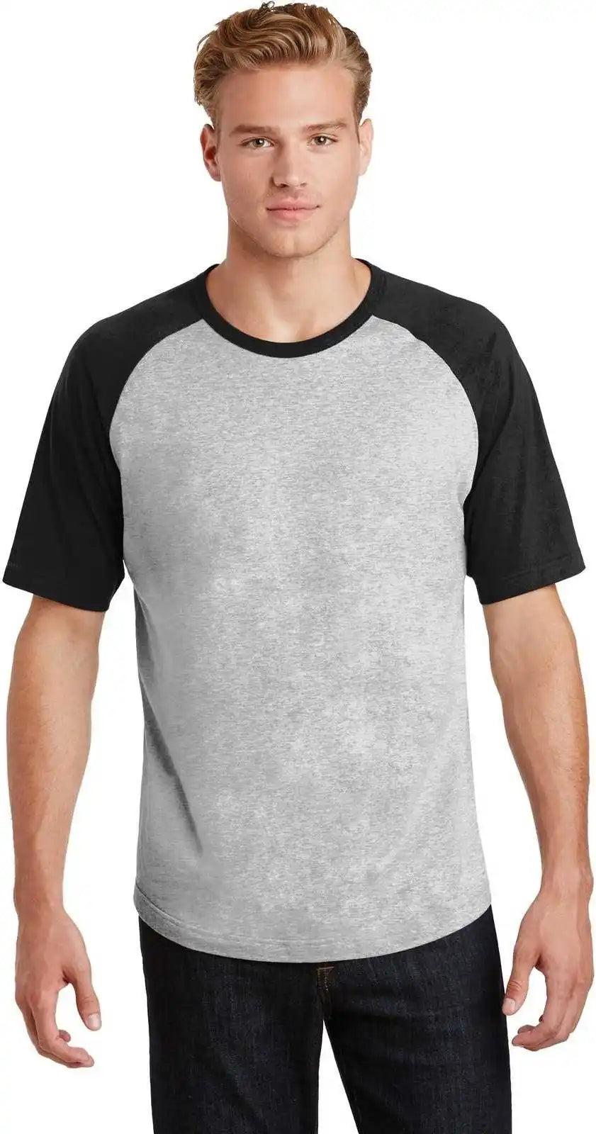 Sport Tek T201 Short Sleeve Colorblock Raglan Jersey Heather Gray Black