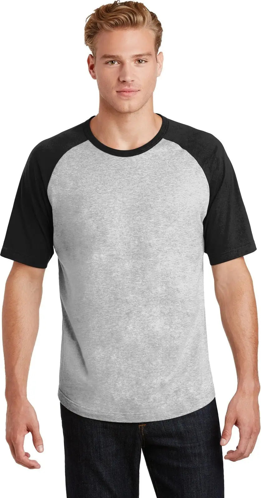 Sport-tek T201 Short Sleeve Colorblock Raglan Jersey - Heather Gray Black - Gray/ / Adult Xs