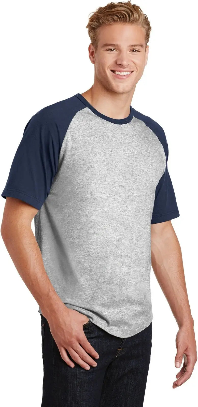 Sport-tek T201 Short Sleeve Colorblock Raglan Jersey - Heather Gray Navy