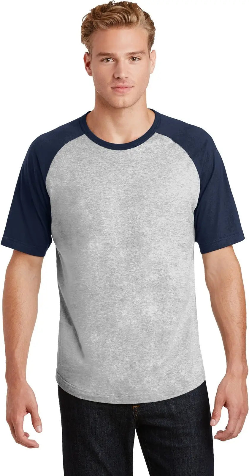 Sport-tek T201 Short Sleeve Colorblock Raglan Jersey - Heather Gray Navy - Gray/ / Adult Xs