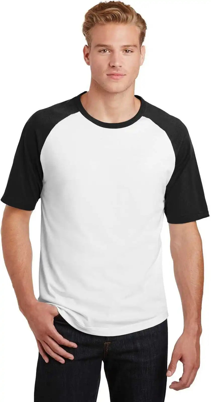 Sport-tek T201 Short Sleeve Colorblock Raglan Jersey - White Black