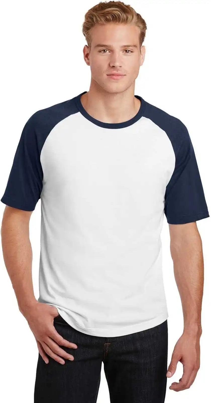 Sport-tek T201 Short Sleeve Colorblock Raglan Jersey - White Navy