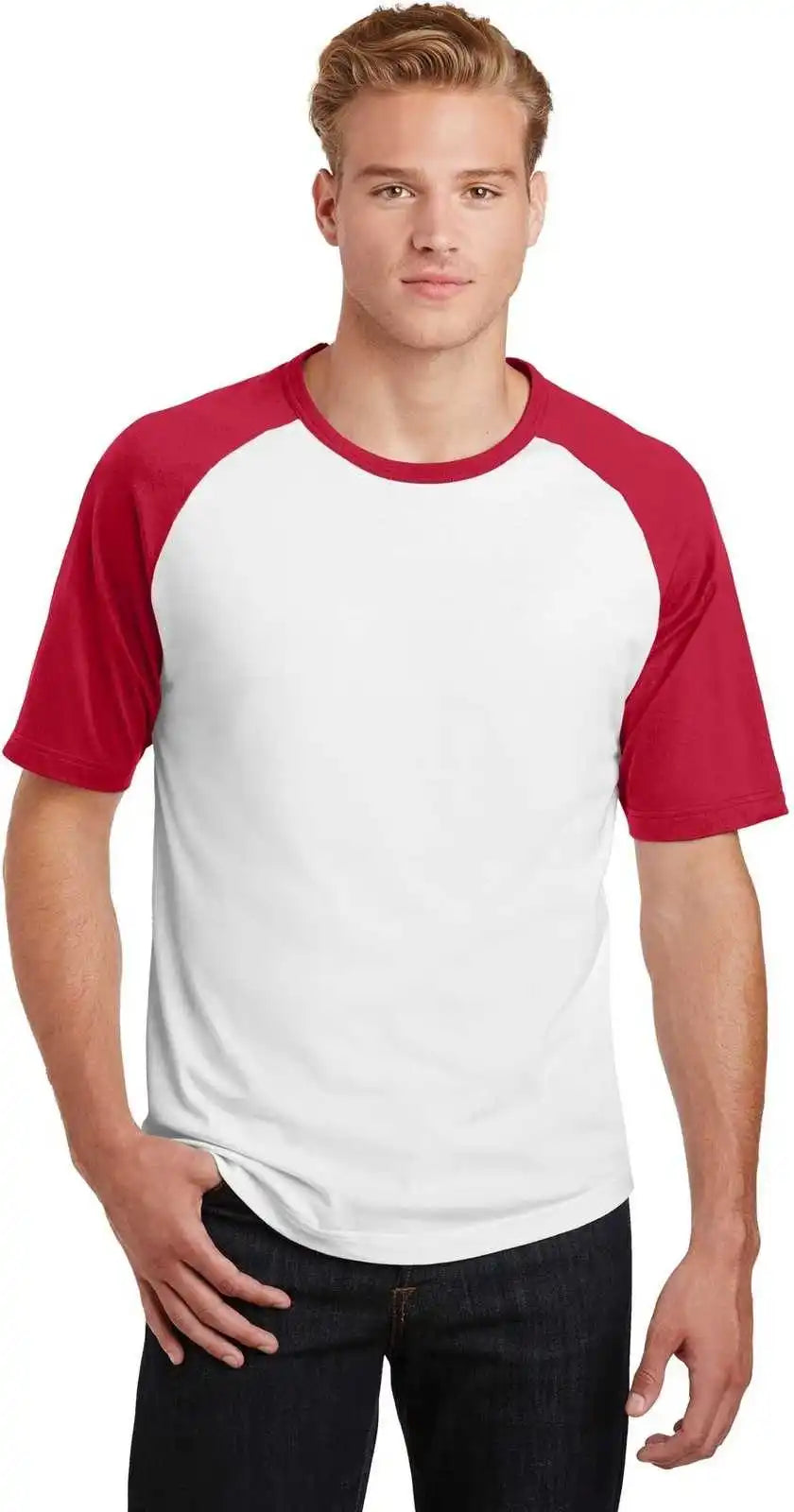 Sport-tek T201 Short Sleeve Colorblock Raglan Jersey - White Red