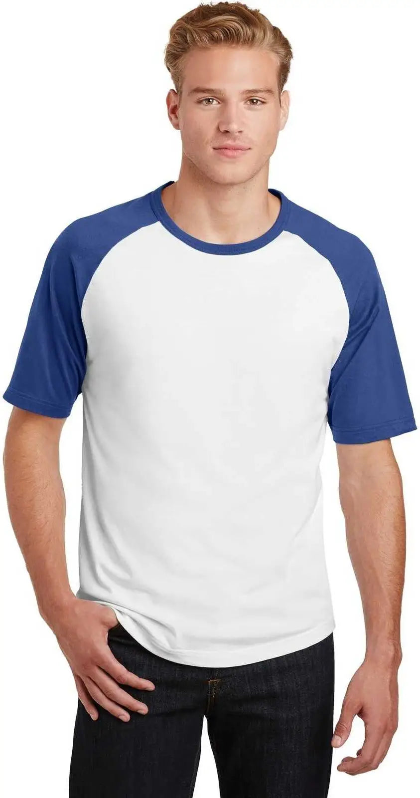 Sport-tek T201 Short Sleeve Colorblock Raglan Jersey - White Royal
