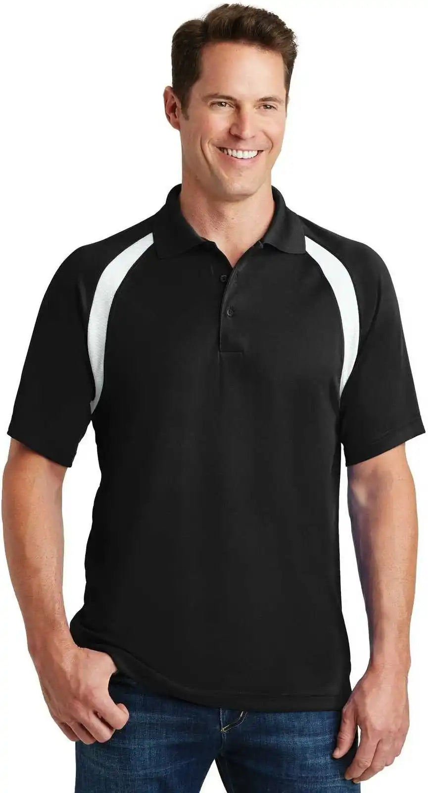 Sport Tek T476 Dry Zone Colorblock Raglan Polo Black White