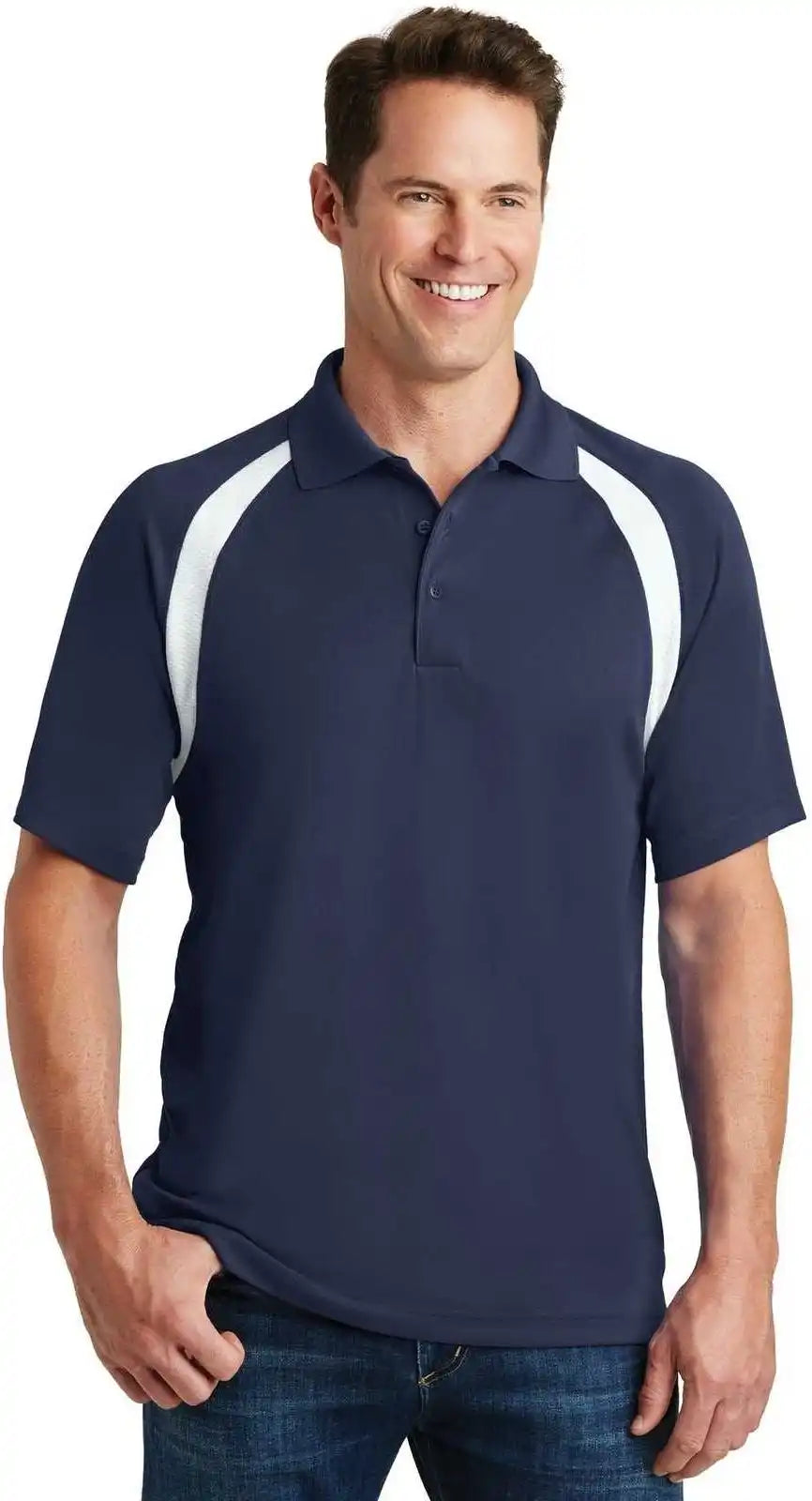 Sport Tek T476 Dry Zone Colorblock Raglan Polo True Navy White