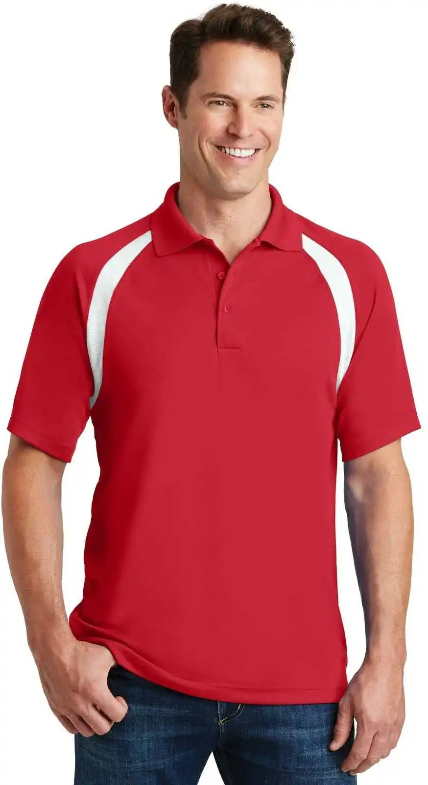 Sport Tek T476 Dry Zone Colorblock Raglan Polo True Red White