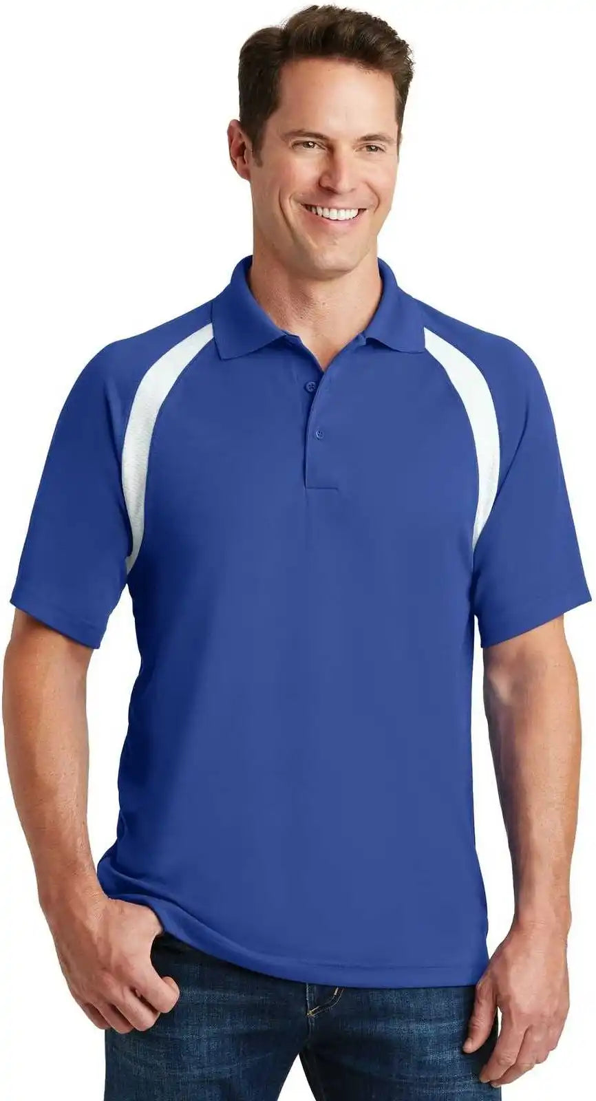 Sport Tek T476 Dry Zone Colorblock Raglan Polo True Royal White
