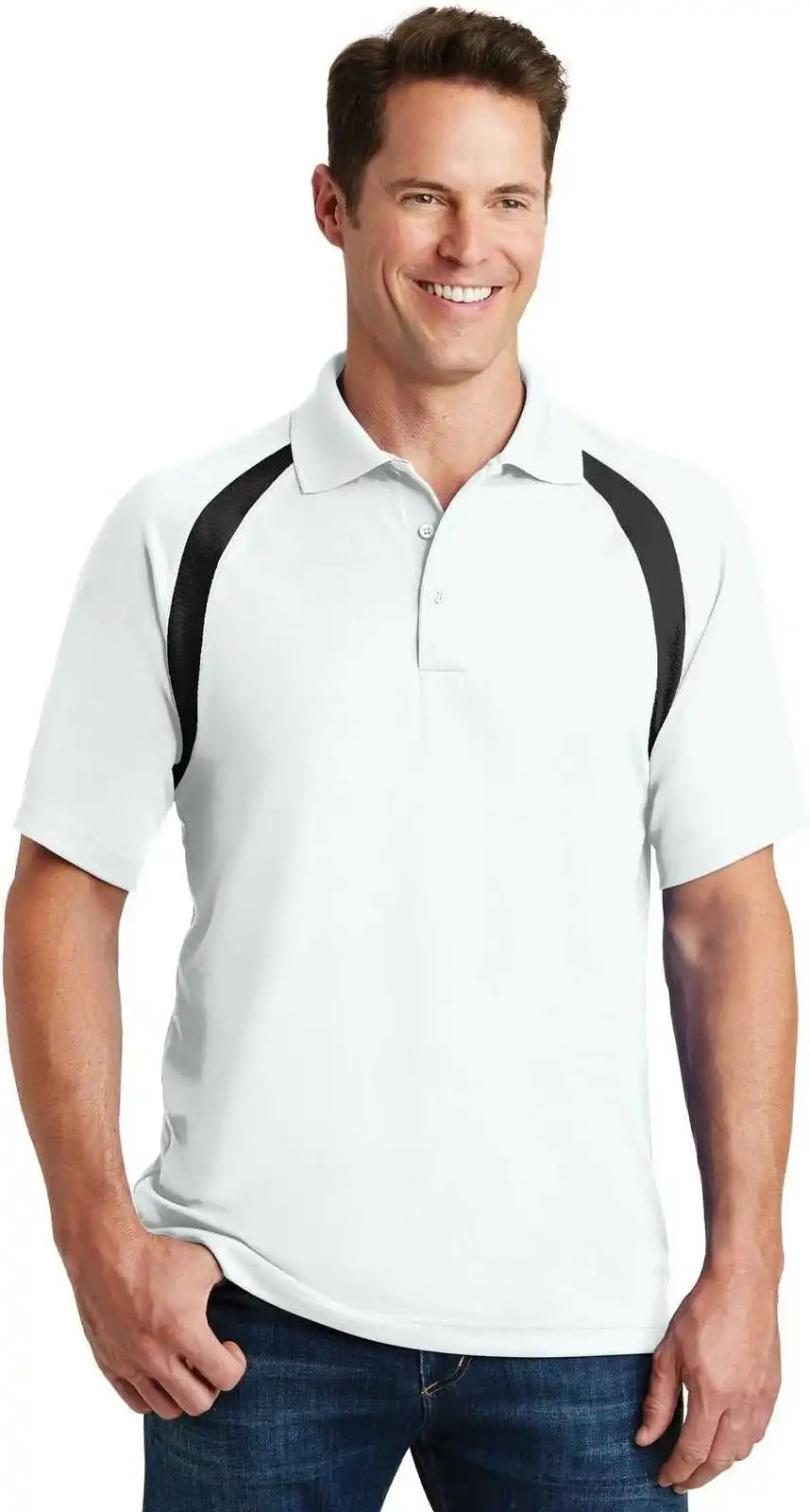 Sport Tek T476 Dry Zone Colorblock Raglan Polo White Black