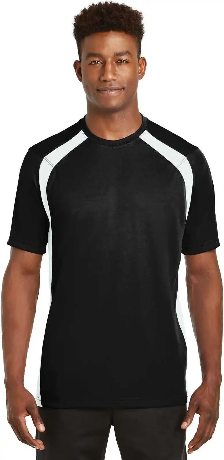 Sport Tek T478 Dry Zone Colorblock Crew Black White