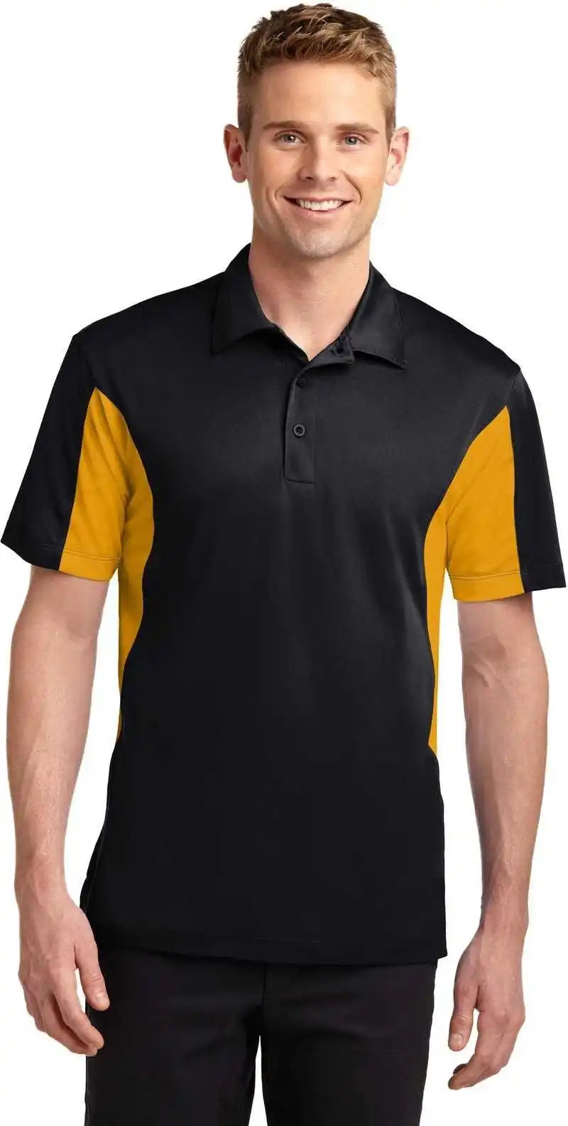 Sport-tek Tst655 Tall Side Blocked Micropique Sport-wick Polo - Black Gold