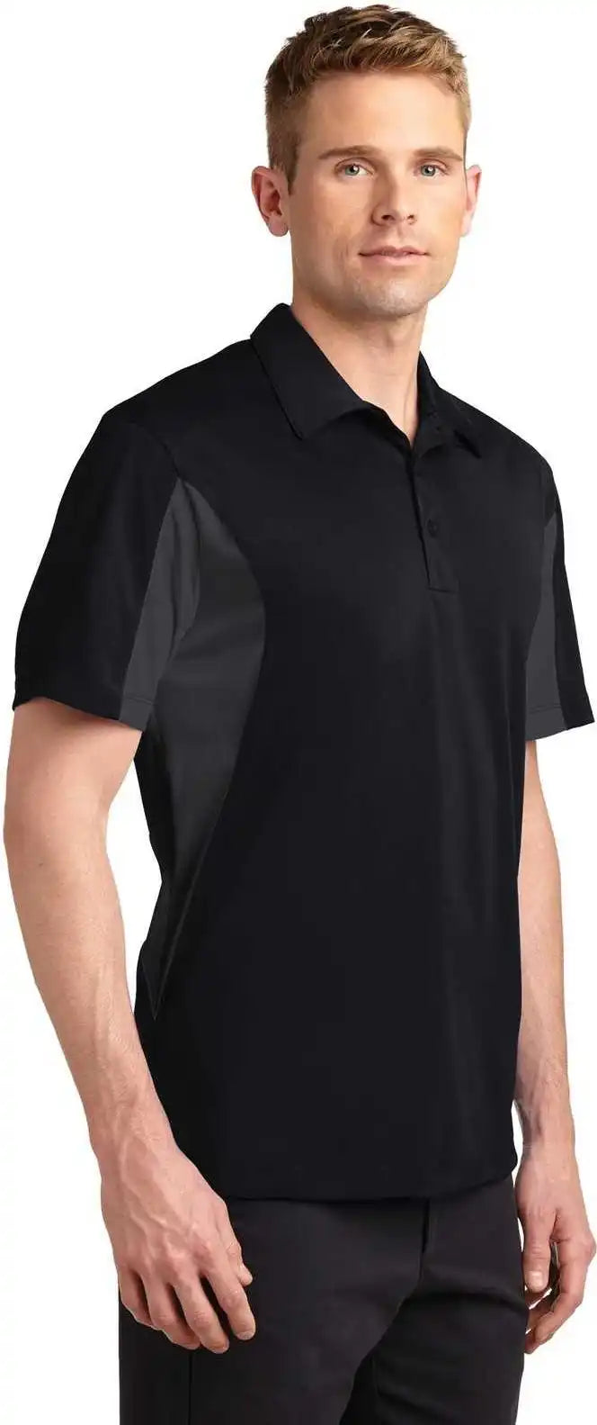 Sport Tek Tst655 Tall Side Blocked Micropique Wick Polo Black Iron Gray