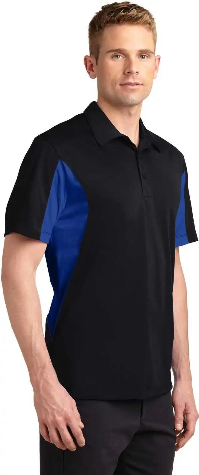 Sport Tek Tst655 Tall Side Blocked Micropique Wick Polo Black True Royal