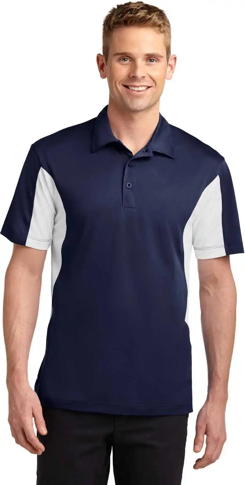 Sport Tek Tst655 Tall Side Blocked Micropique Wick Polo True Navy White