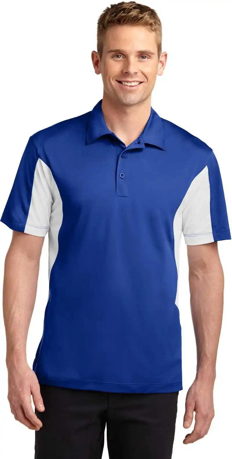 Sport Tek Tst655 Tall Side Blocked Micropique Wick Polo True Royal White