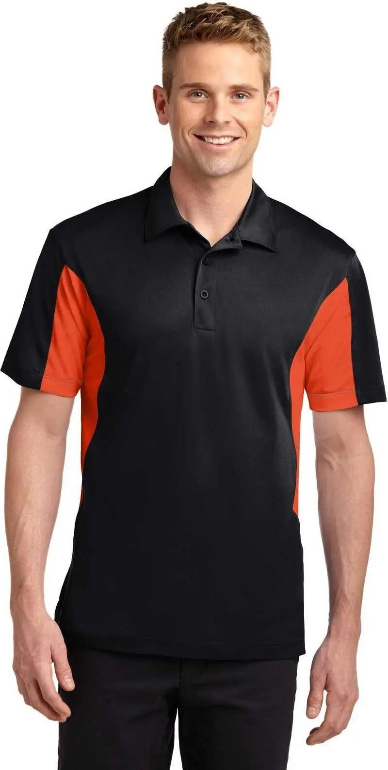 Sport-tek Tst655 Tall Side Blocked Micropique Sport-wick Polo - Black Deep Orange