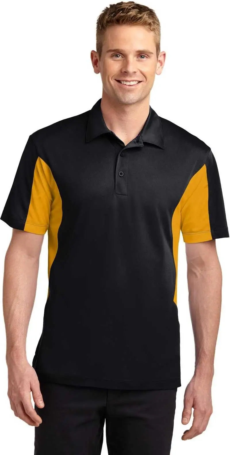 Sport-tek Tst655 Tall Side Blocked Micropique Sport-wick Polo - Black Gold