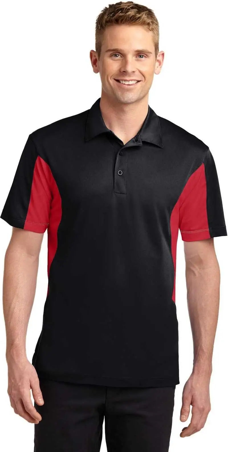 Sport-tek Tst655 Tall Side Blocked Micropique Sport-wick Polo - Black True Red