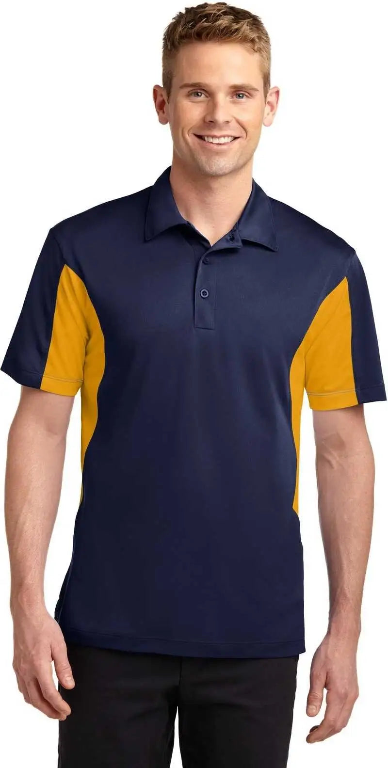 Sport-tek Tst655 Tall Side Blocked Micropique Sport-wick Polo - True Navy Gold