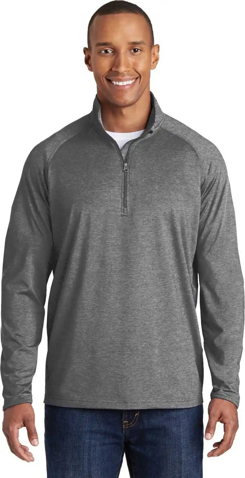 Sport Tek Tst850 Tall Wick Stretch 1/2 Zip Pullover Charcoal Gray Heather