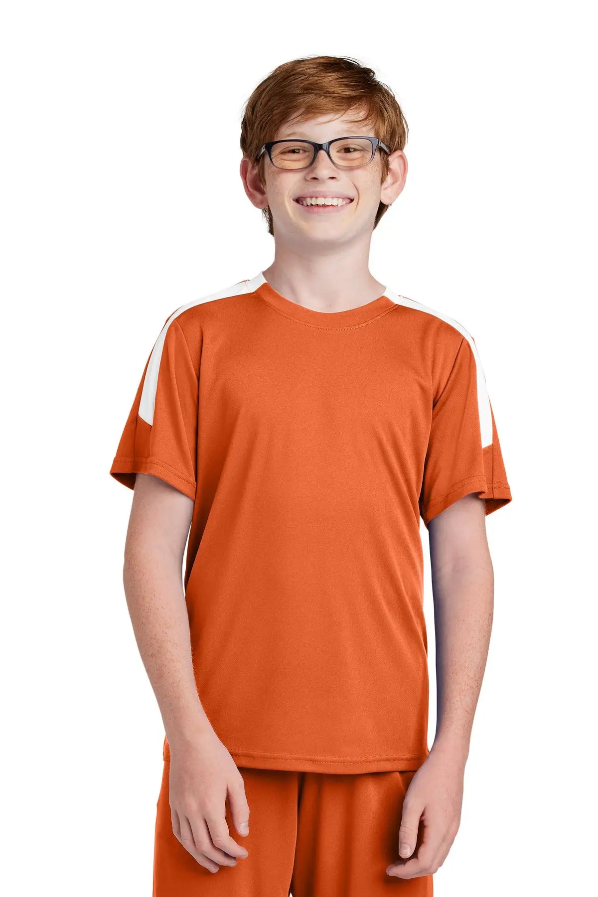 Sport-tek Yst100 Youth Competitor United Crew - Deep Orange White - Orange/ / Xs