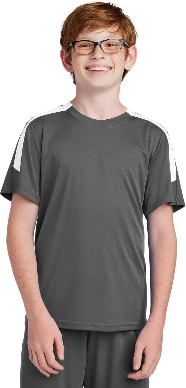 Sport-tek Yst100 Youth Competitor United Crew - Iron Gray White - Gray/ / Xs