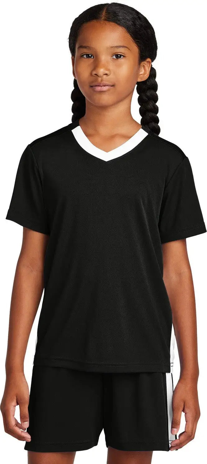 Sport-tek Yst101 Youth Competitor United V-neck - Black White - Black/ / Xs