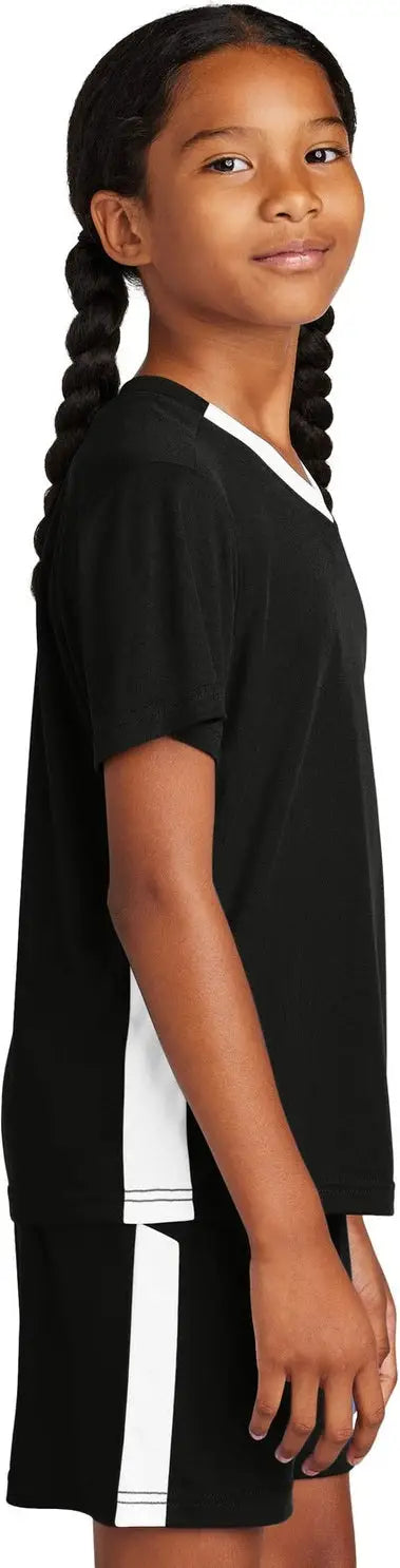 Sport-tek Yst101 Youth Competitor United V-neck - Black White