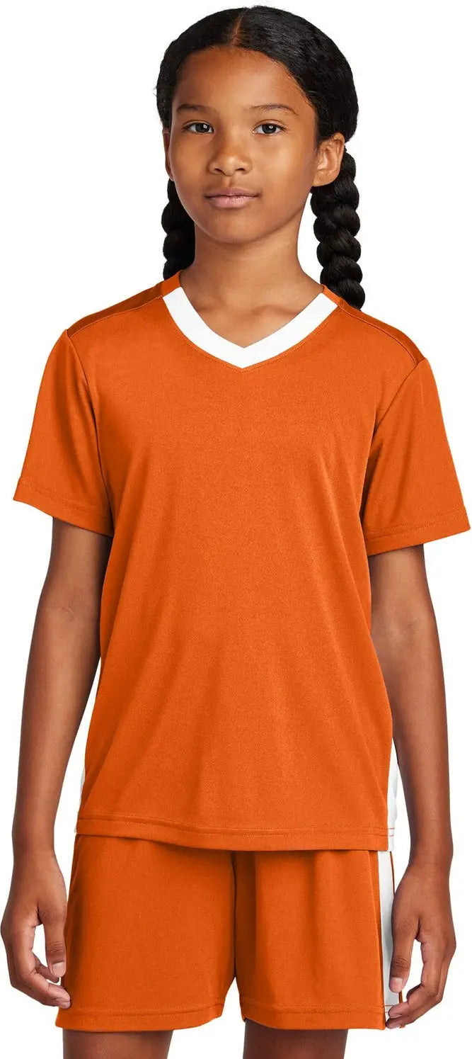 Sport-tek Yst101 Youth Competitor United V-neck - Deep Orange White - Orange/ / Xs