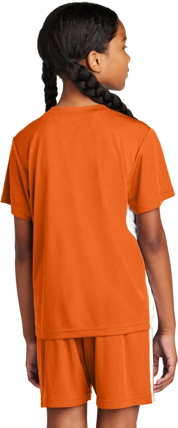 Sport-tek Yst101 Youth Competitor United V-neck - Deep Orange White
