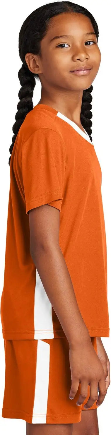Sport-tek Yst101 Youth Competitor United V-neck - Deep Orange White