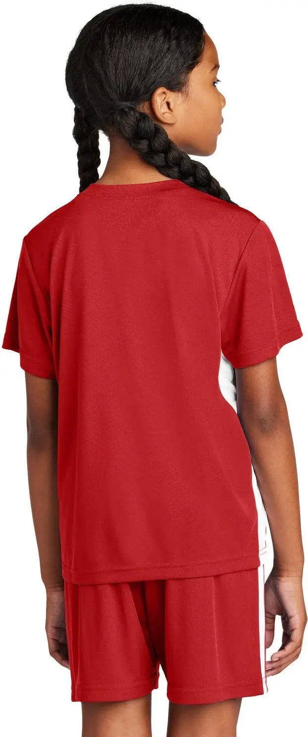 Sport-tek Yst101 Youth Competitor United V-neck - Deep Red White