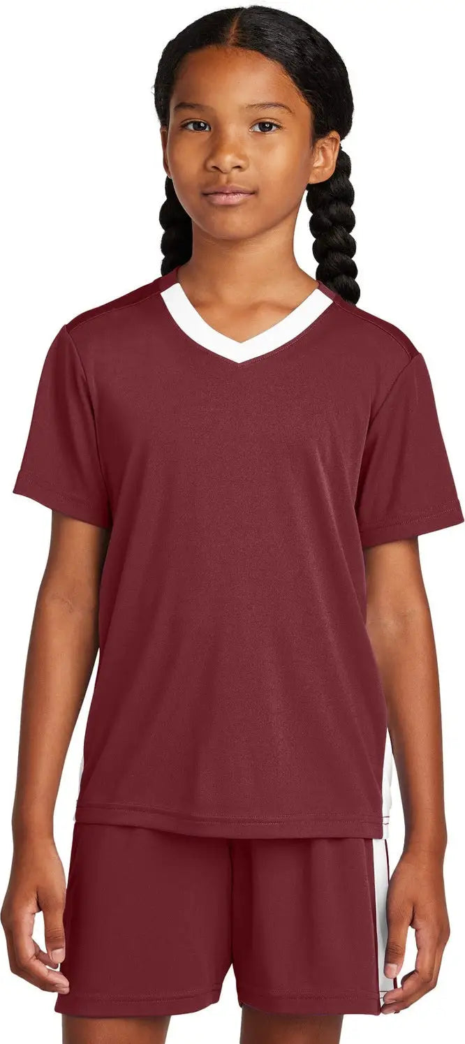 Sport-tek Yst101 Youth Competitor United V-neck - Maroon White