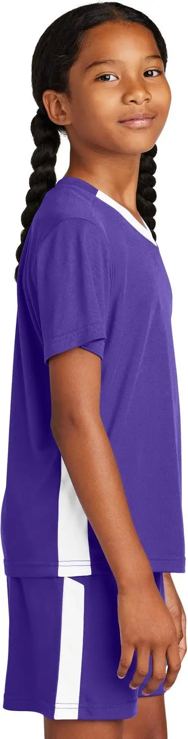 Sport-tek Yst101 Youth Competitor United V-neck - Purple White