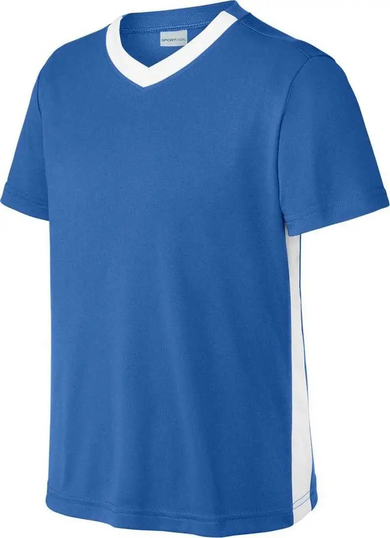 Sport-tek Yst101 Youth Competitor United V-neck - True Royal/ White