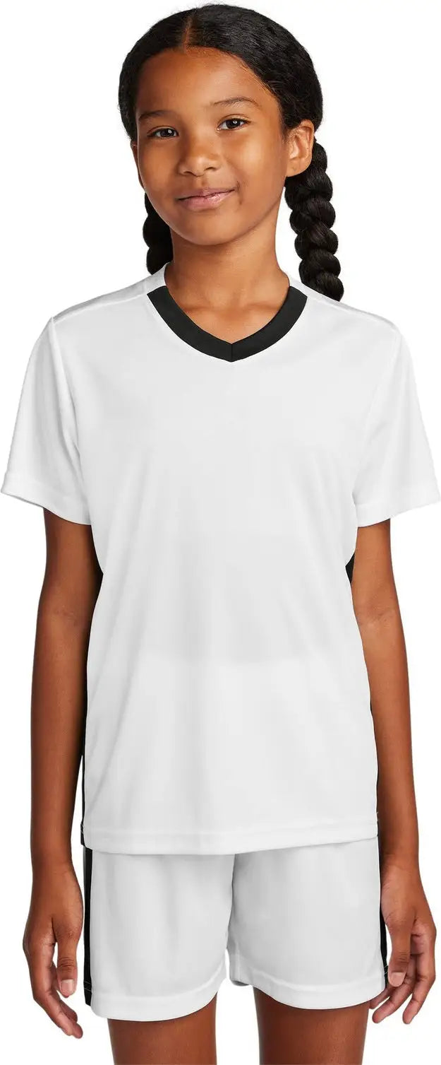 Sport-tek Yst101 Youth Competitor United V-neck - White Black - White/ / Xs