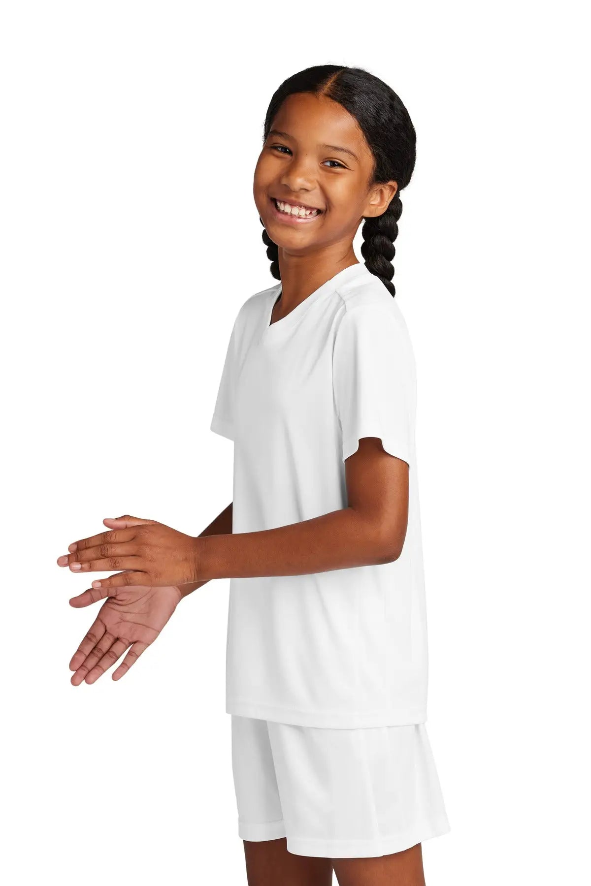 Sport-tek Yst101 Youth Competitor United V-neck - White