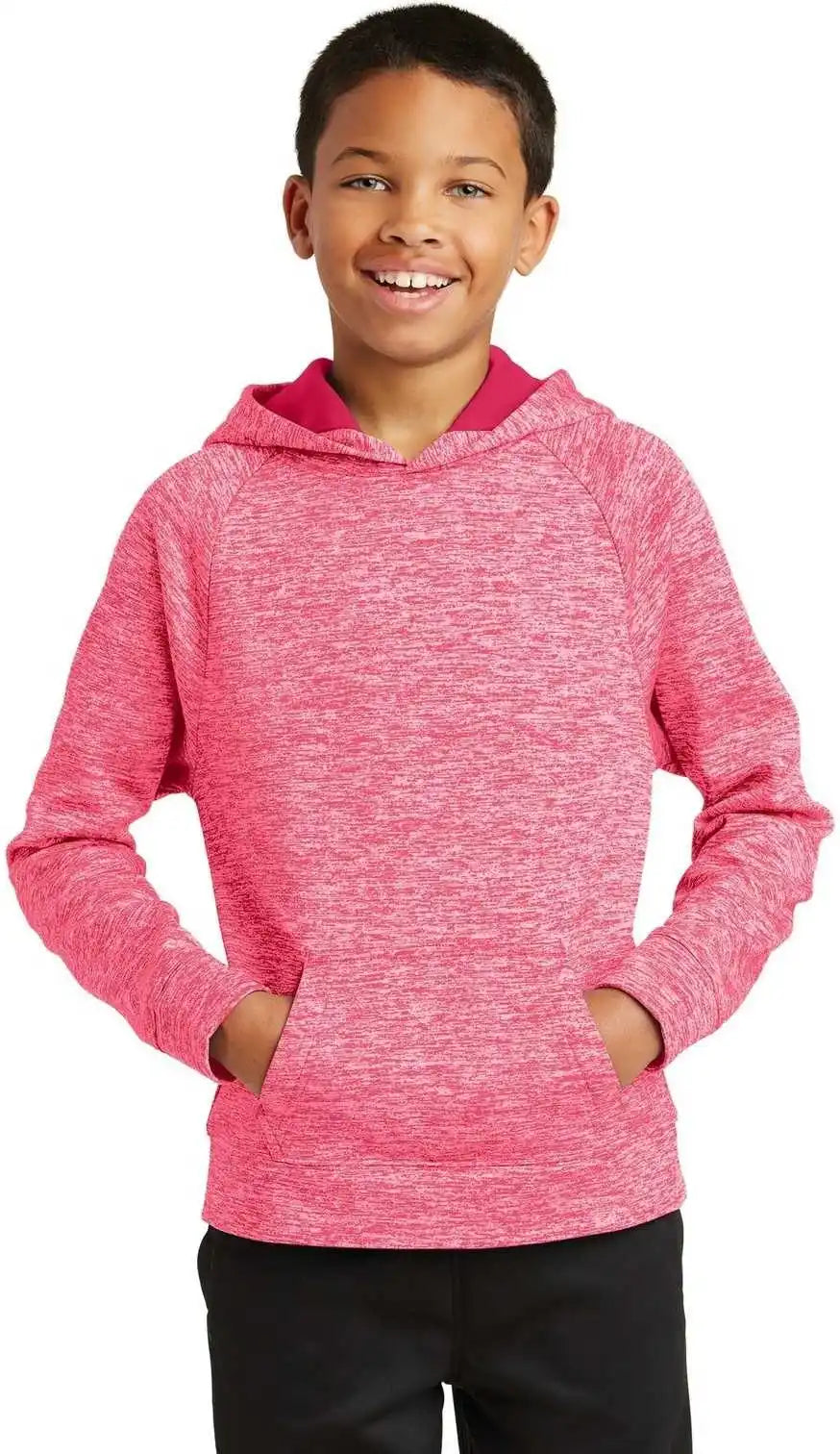 Sport Tek Yst225 Youth Posicharge Electric Heather Fleece Hooded Pullover Power Pink