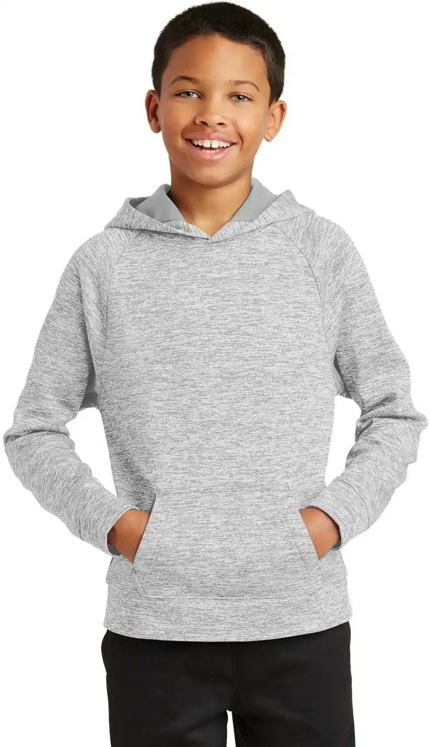 Sport Tek Yst225 Youth Posicharge Electric Heather Fleece Hooded Pullover Silver